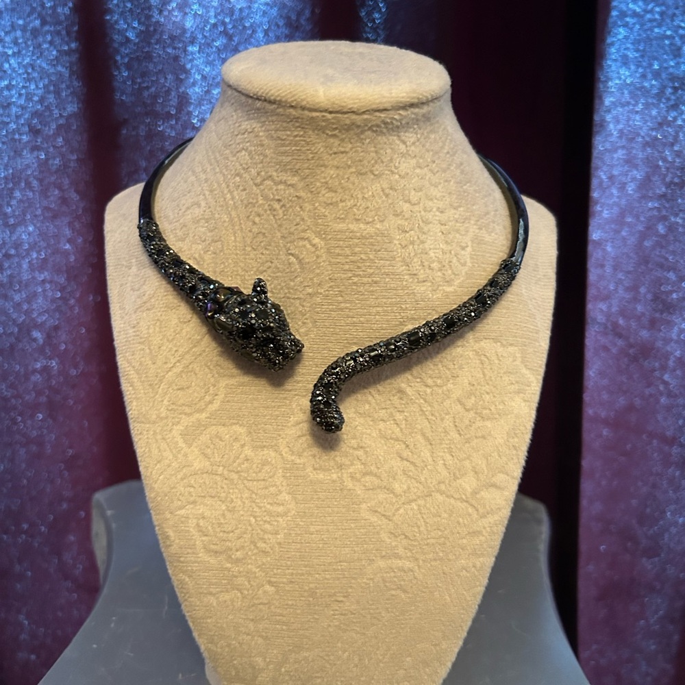 Betsey Johnson Black Rhinestones Panther Necklace